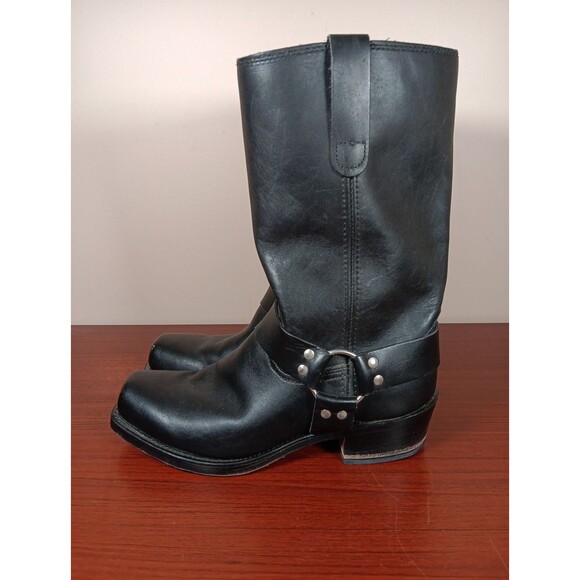 Vintage Diamond J Harness Moto Boots 9.5 D Black Leather  #43612 Made In USA main image 9